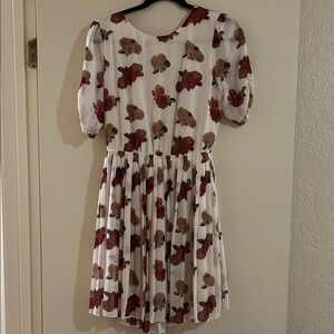 Pins & Needles Cream Dress with Red Floral Pattern Medium